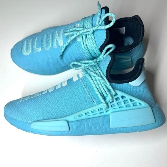 ADIDAS MEN’S HUMAN RACE NMD PHARRELL WILLIAMS ORIGINALS SIZE- 9 AQUA BLUE